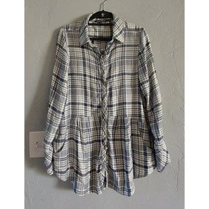 Tolani Collection Tops  Shirts Women Size M,plaid,Embroidery,Long Sleeve, 17.5